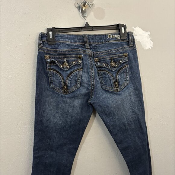 Request Jeans Embellishe Pockets Skinny Low Rise Dark Wash Denim Jean Size 11/30 - Picture 7 of 10